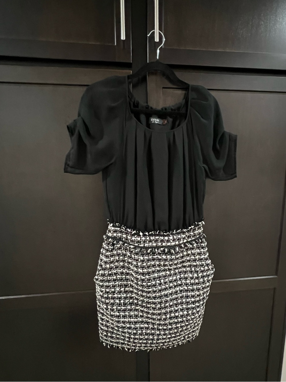 GUESS Los Angeles Black and White Tweed Combo Dress WITH POCKETS! - Size: 2